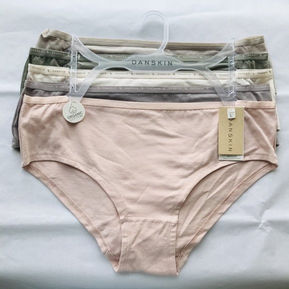 Danskin Intimates, Organic Cotton  95%  Bikinis Panties  , 5 Pack , Size : L - Picture 1 of 8
